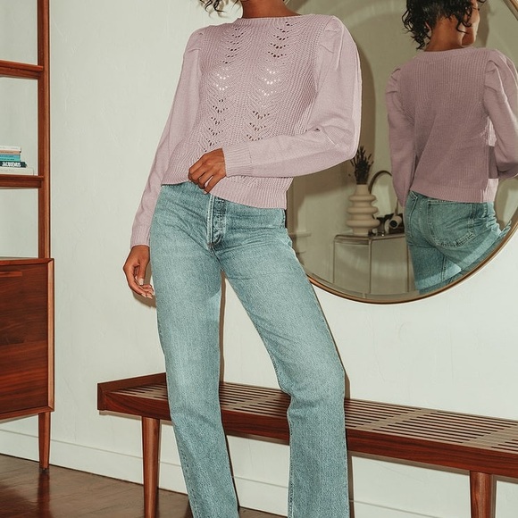 🆕 Lulu’s DUSTY LAVENDER KNIT PUFF SLEEVE SWEATER - Picture 2 of 7